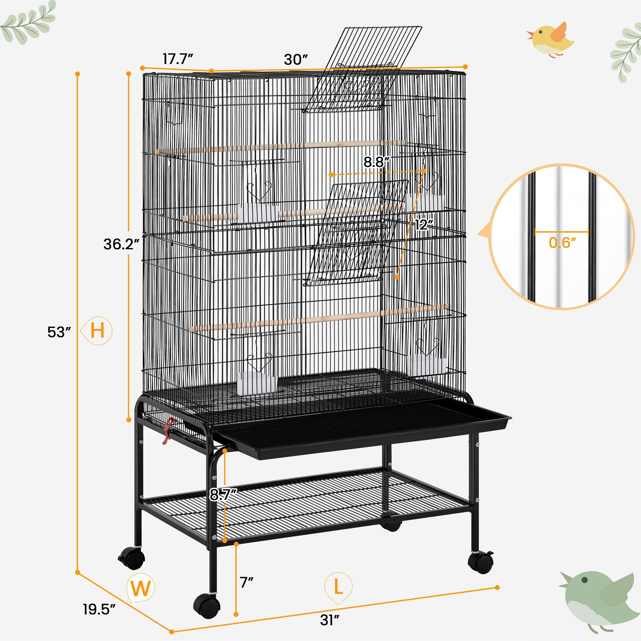 Yaheetech 53 Large Bird Cage Budgie Cage for Parakeets Cockatiels Conures Lovebirds Parrots with Rolling Stand